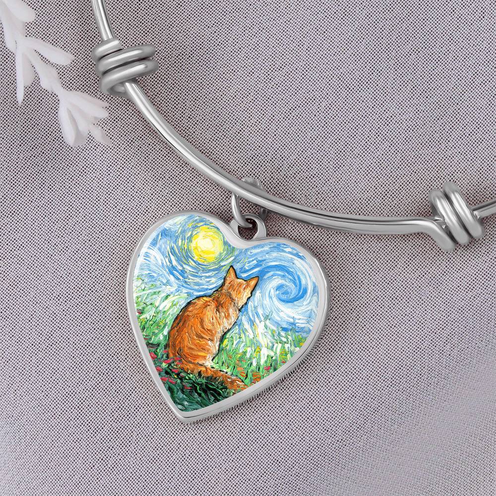 Orange Cat Spring Starry Night Heart Bangle