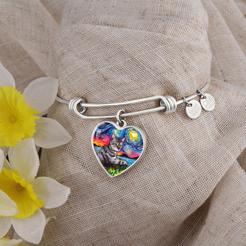 Laying Tabby Starry Night Heart Bangle