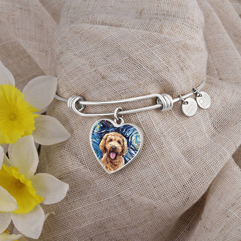 Goldendoodle portrait Starry Night Heart Bangle Bracelet
