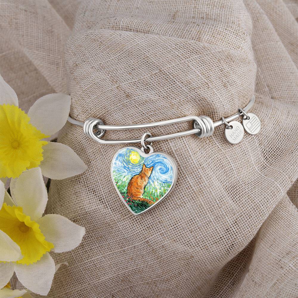 Orange Cat Spring Starry Night Heart Bangle