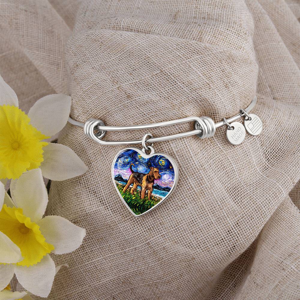 Airedale Starry Night Heart Bangle