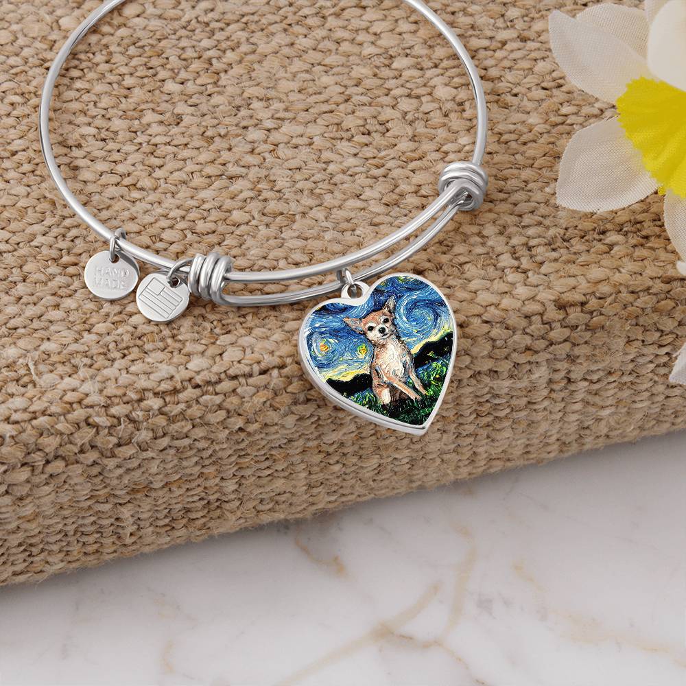 Chihuahua Starry Night Heart Bangle Bracelet