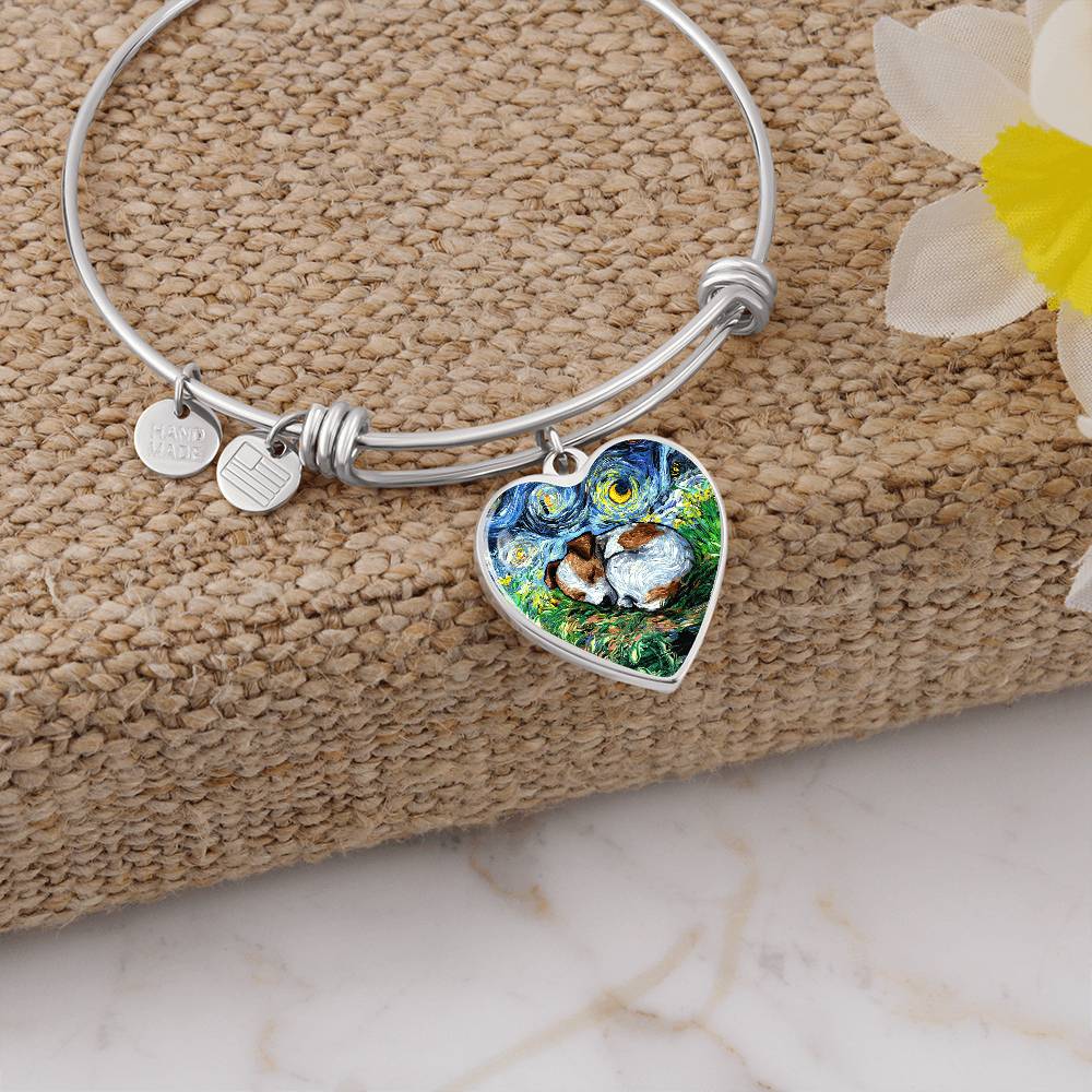 Sleeping Jack Russell Terrier Starry Night Heart Bangle Bracelet