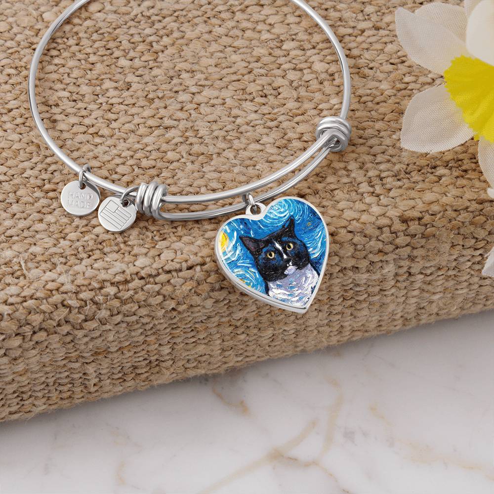Tuxedo Cat Portrait Heart Bracelet