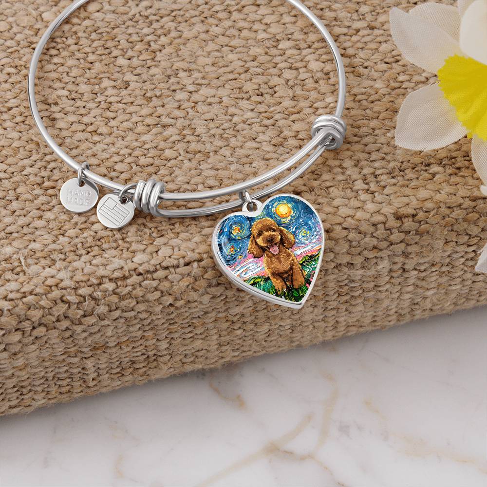 Apricot Poodle Puppy Starry Night Heart Bangle Bracelet