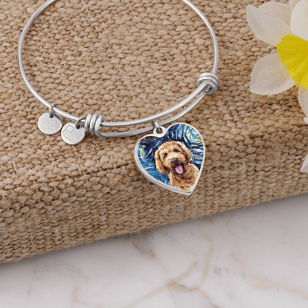 Goldendoodle portrait Starry Night Heart Bangle Bracelet