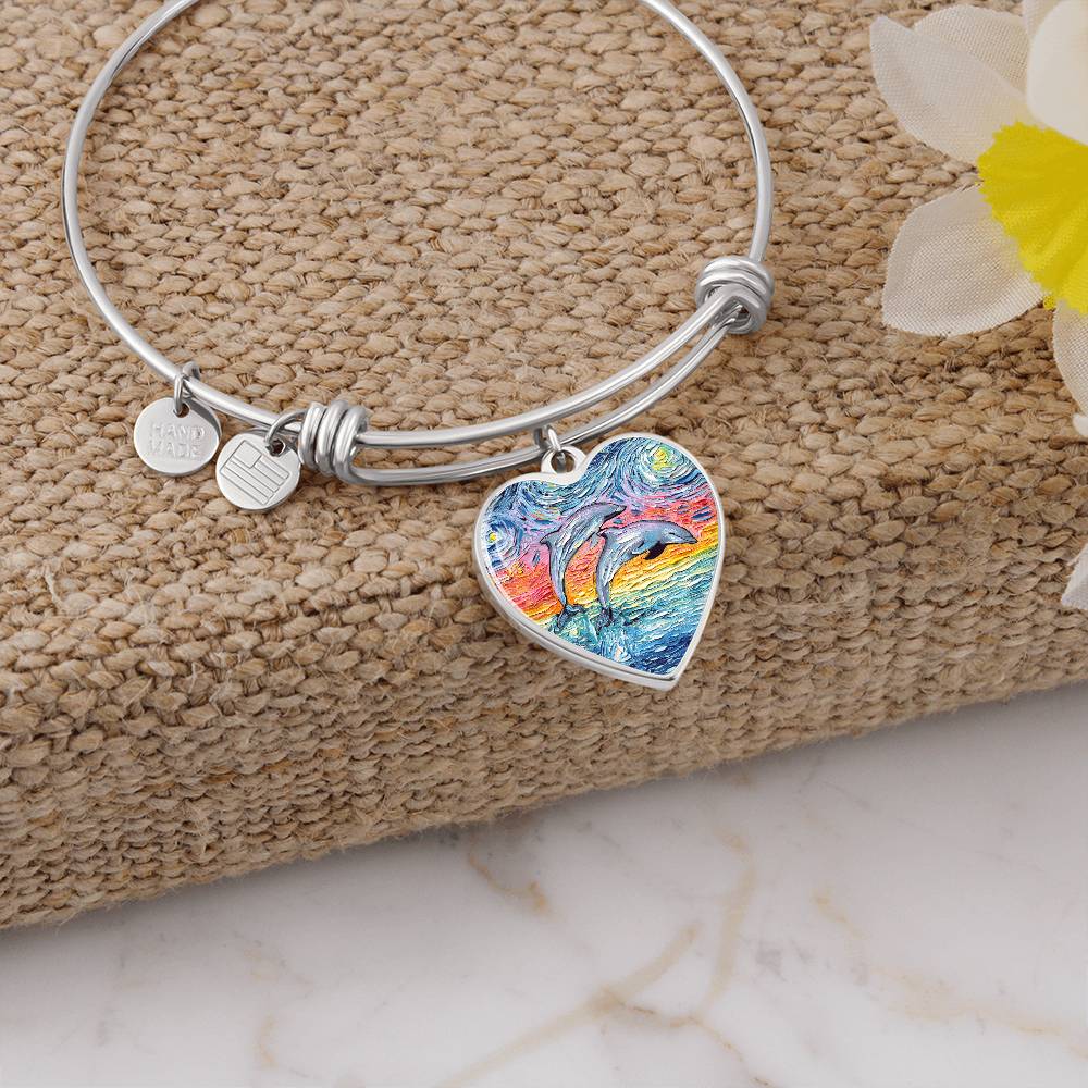 Dolphins Starry Night Heart Bangle