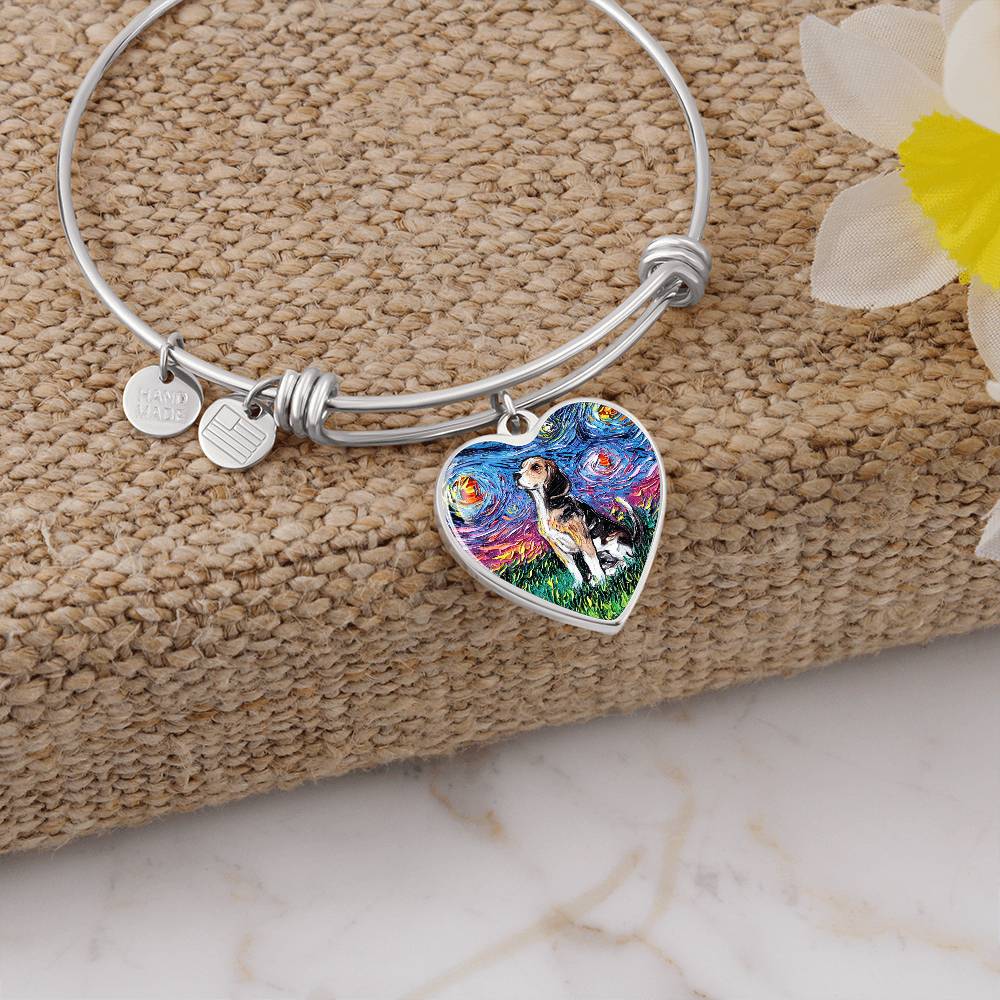 Beagle Starry Night Heart Bangle Bracelet