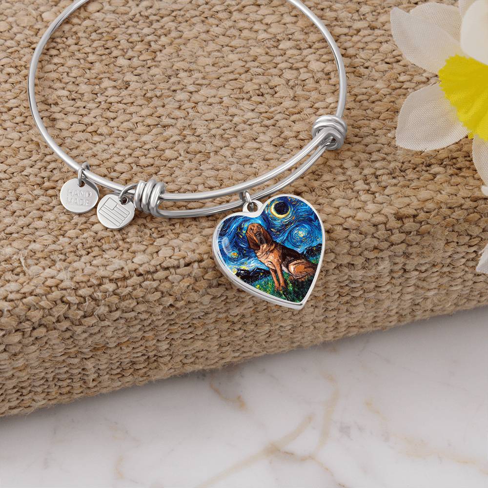 Bloodhound Starry Night Heart Bangle Bracelet