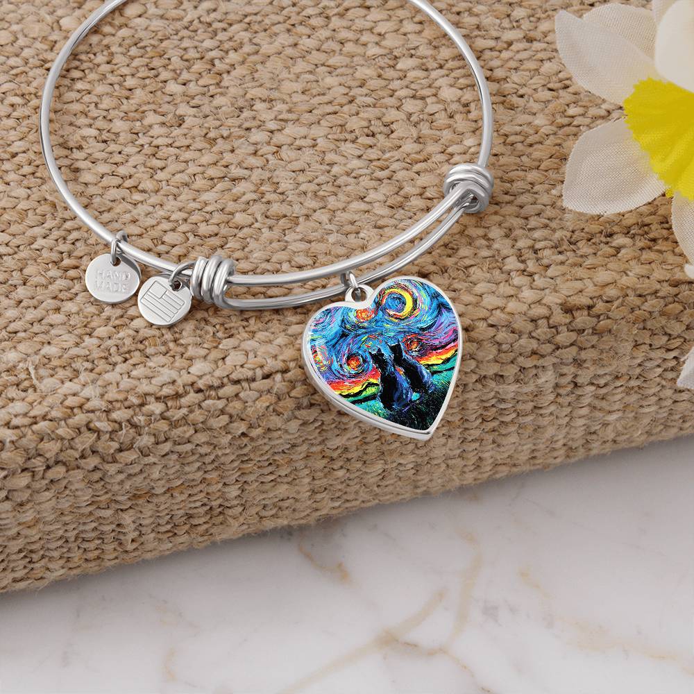 van Gogh's Cats Starry Night Heart Bangle Bracelet