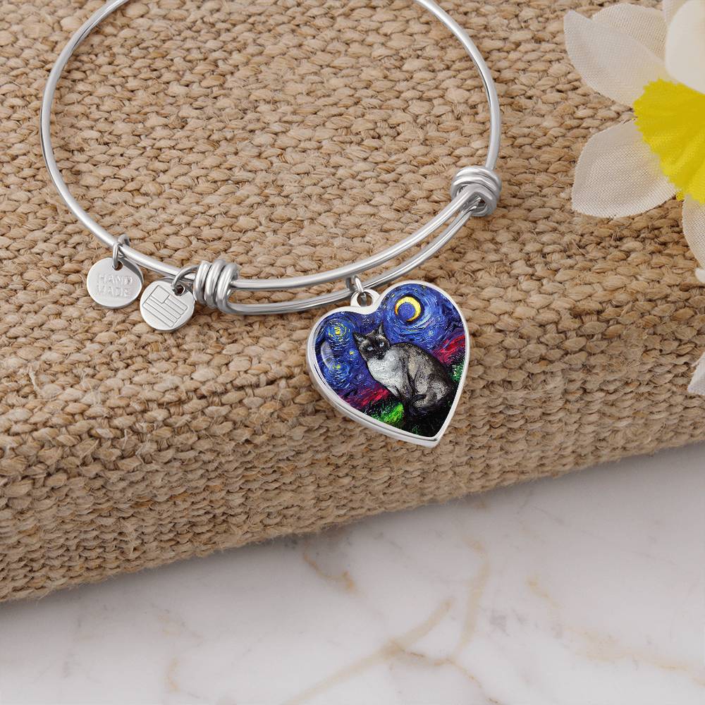 Siamese Cat Starry Night Heart Necklace