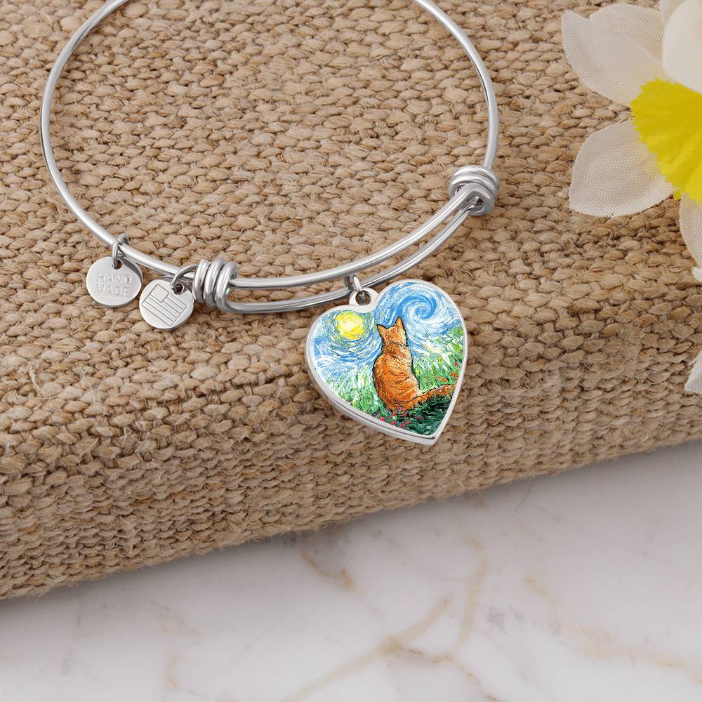 Orange Cat Spring Starry Night Heart Bangle