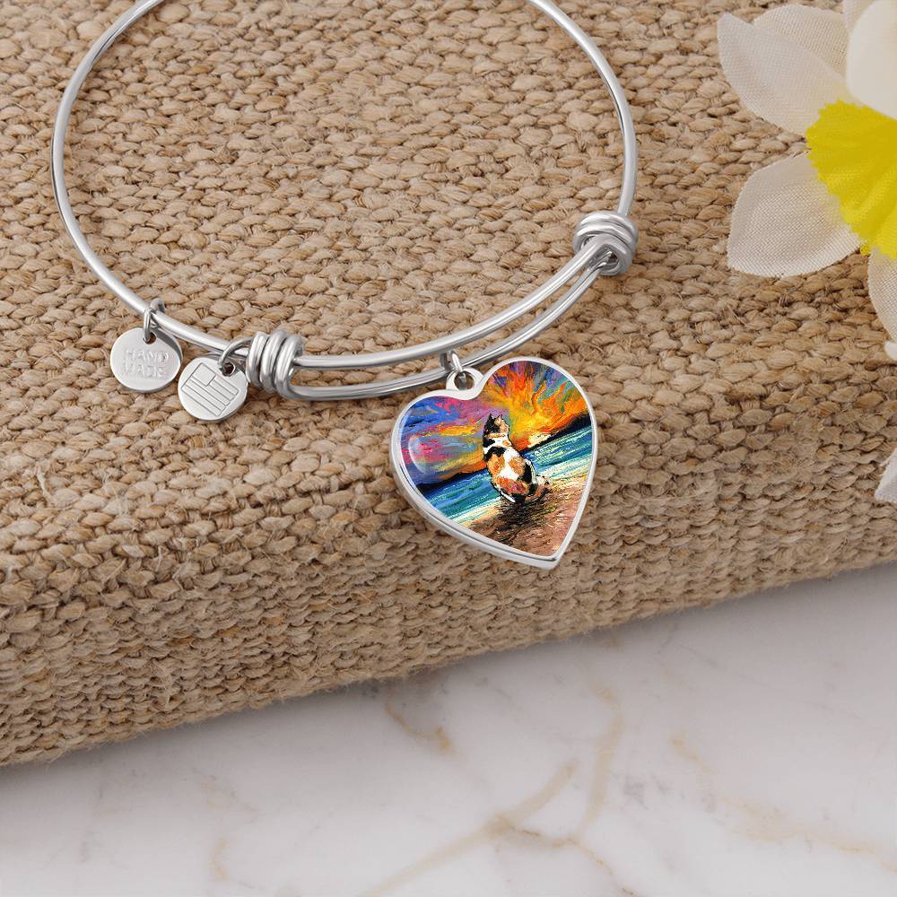 Beach Days - Calico Cat Heart Bangle Bracelet