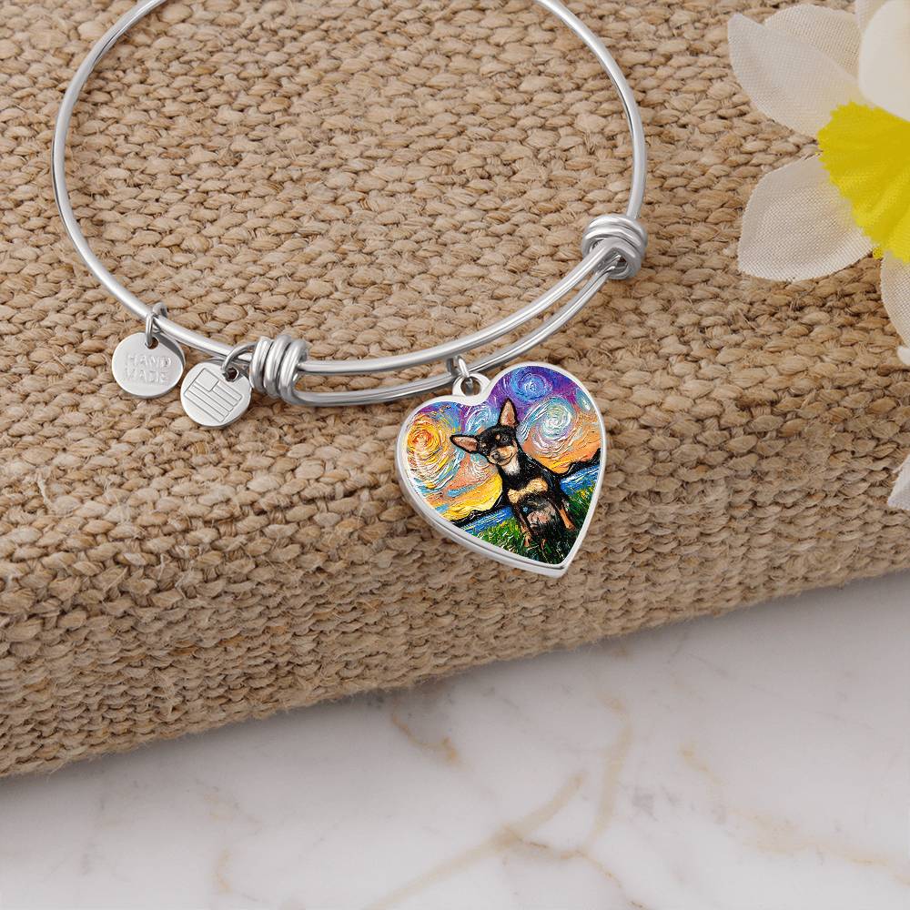Black and Tan Chihuahua Starry Night Heart Bangle