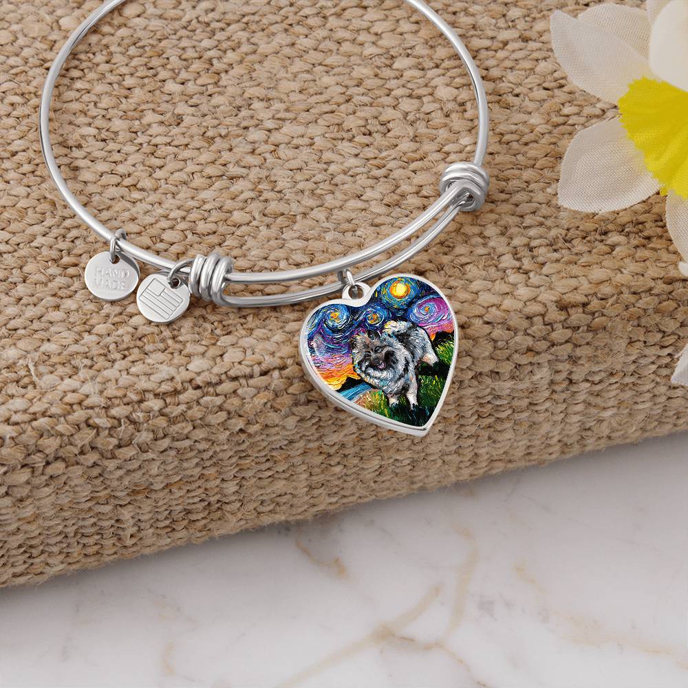 Keeshond Starry Night Heart Bangle Bracelet