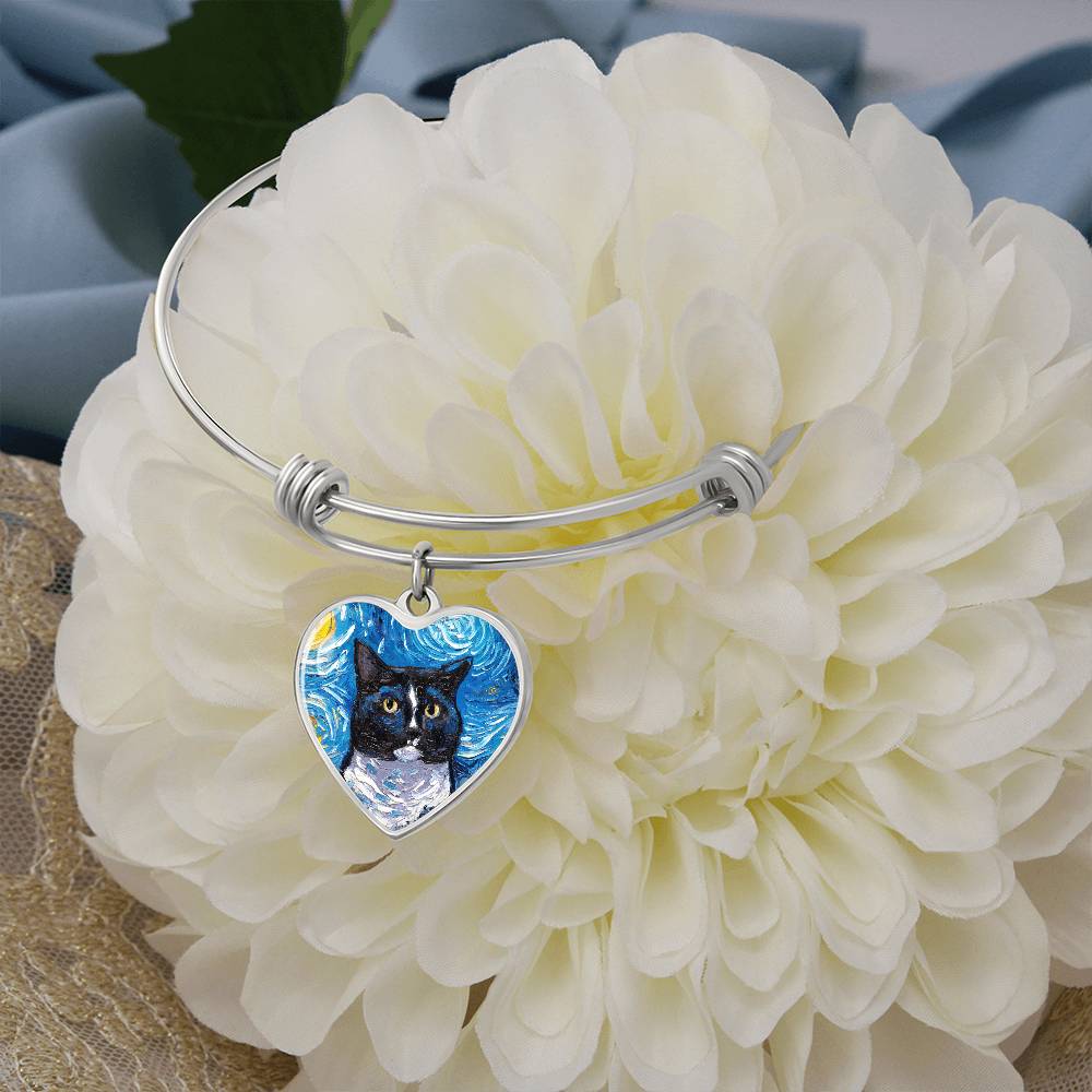 Tuxedo Cat Portrait Heart Bracelet