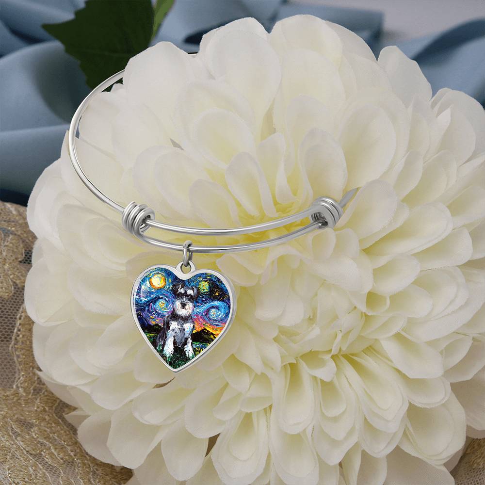 Schnauzer Starry Night Heart Bangle Bracelet