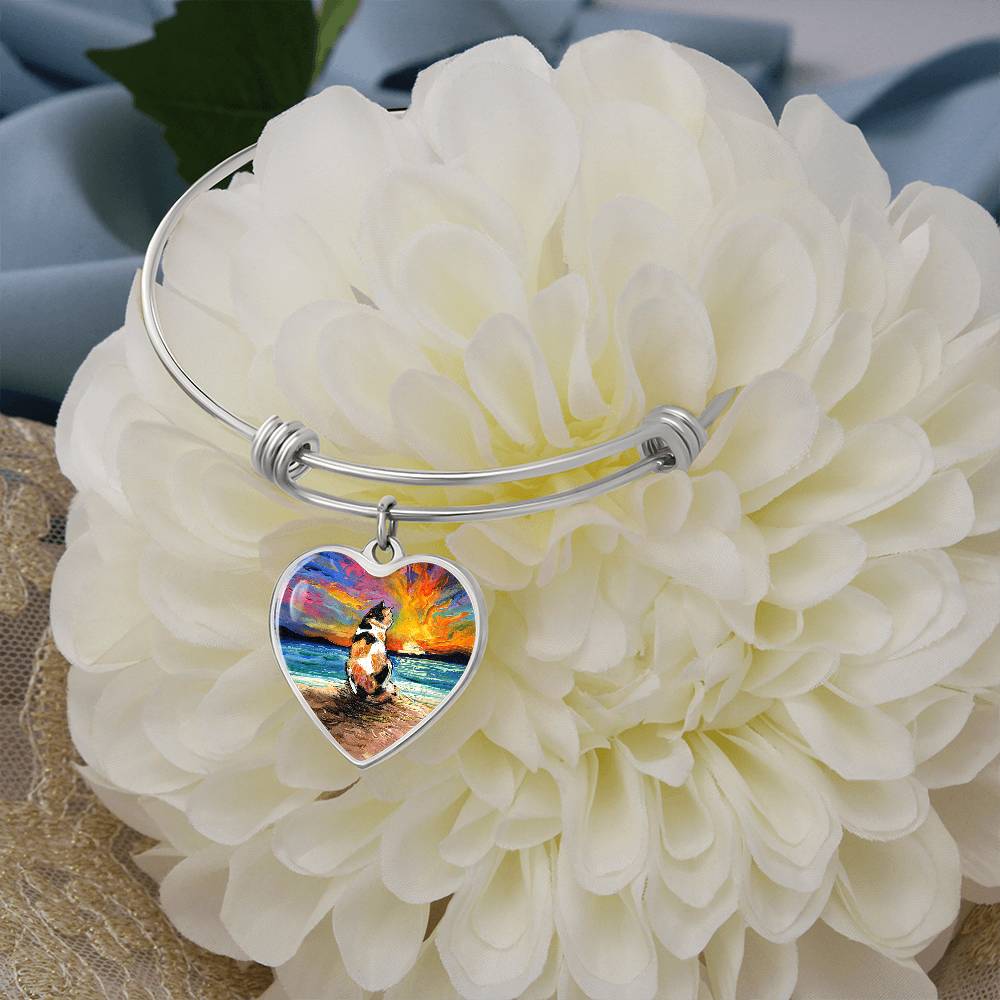 Beach Days - Calico Cat Heart Bangle Bracelet