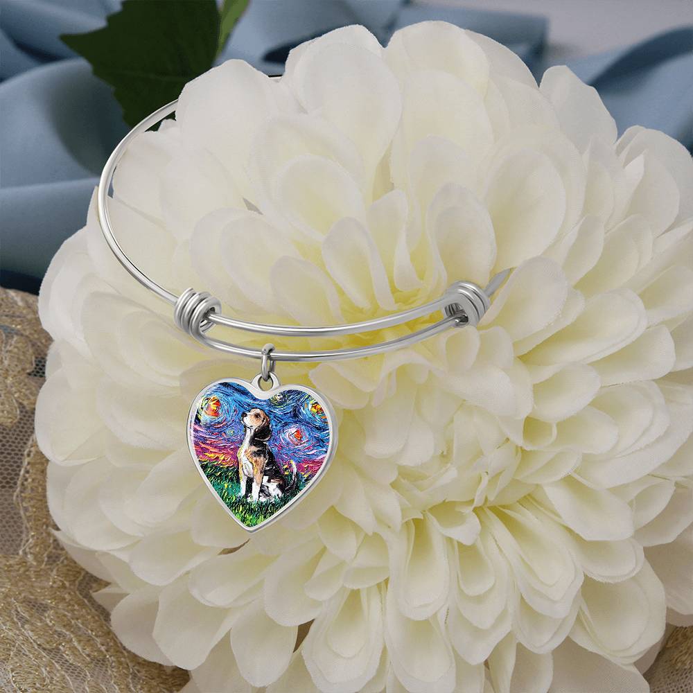 Beagle Starry Night Heart Bangle Bracelet