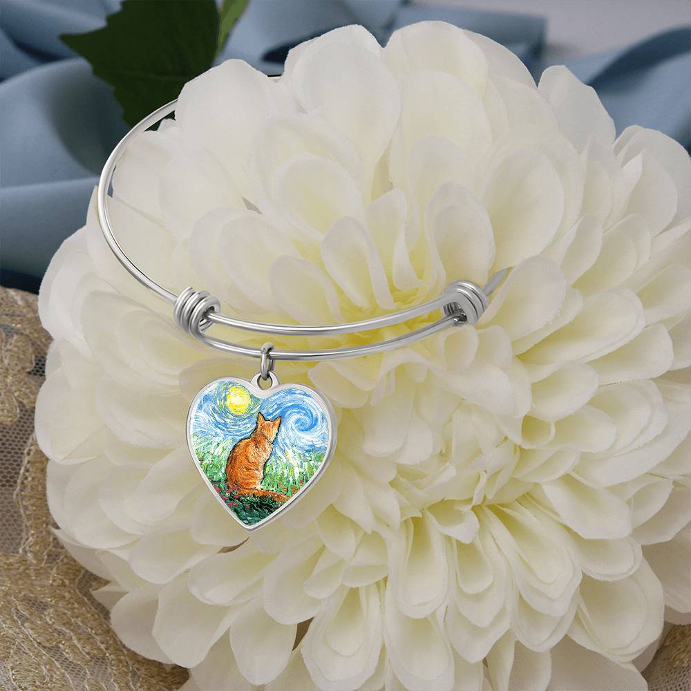 Orange Cat Spring Starry Night Heart Bangle