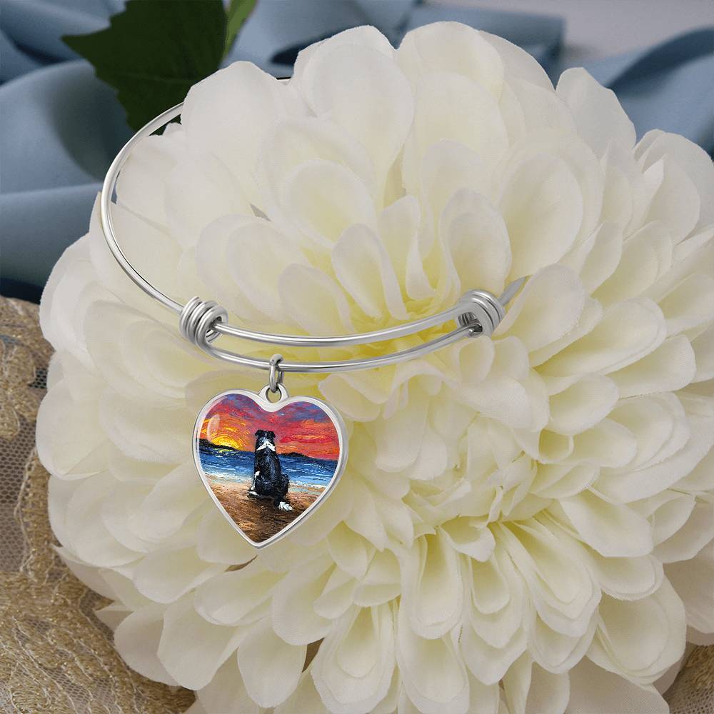 Beach Days - Border Collie Heart Bangle Bracelet