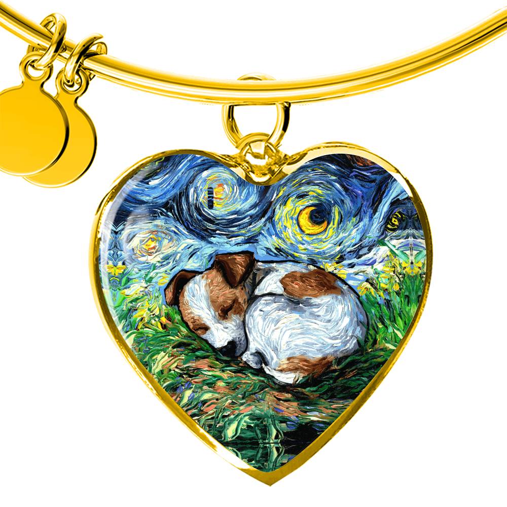 Sleeping Jack Russell Terrier Starry Night Heart Bangle Bracelet