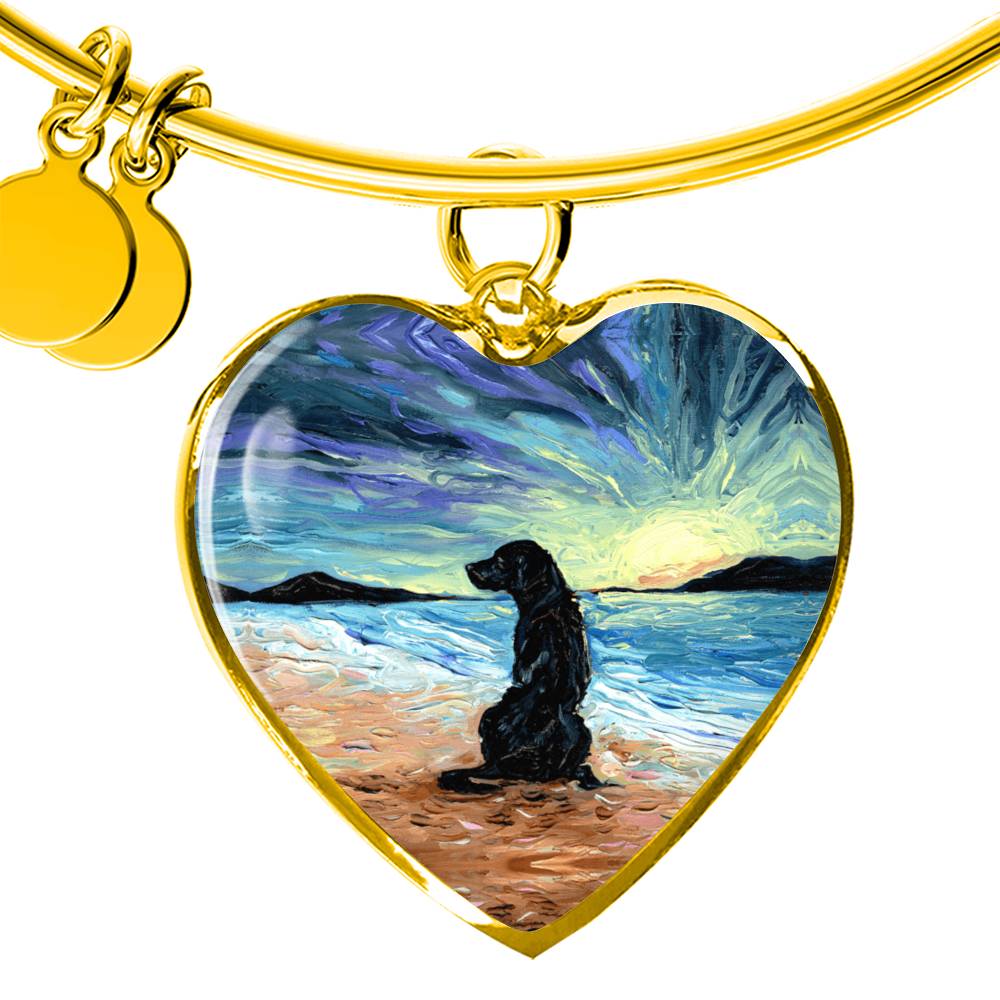 Beach Days - Black Labrador Heart Bangle Bracelet