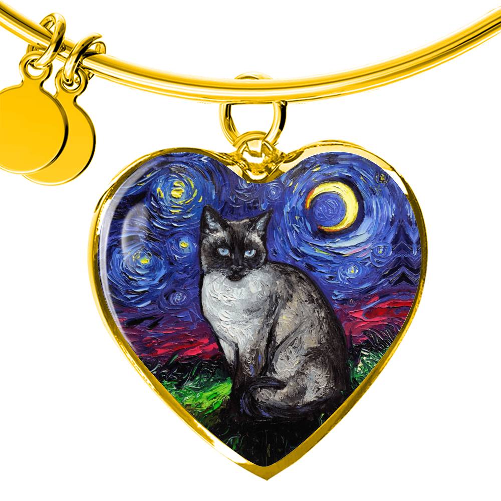 Siamese Cat Starry Night Heart Necklace