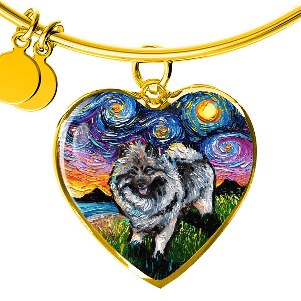 Keeshond Starry Night Heart Bangle Bracelet