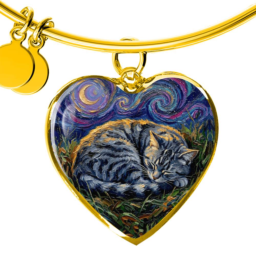 Sleepy American Shorthair Tabby Heart Bracelet