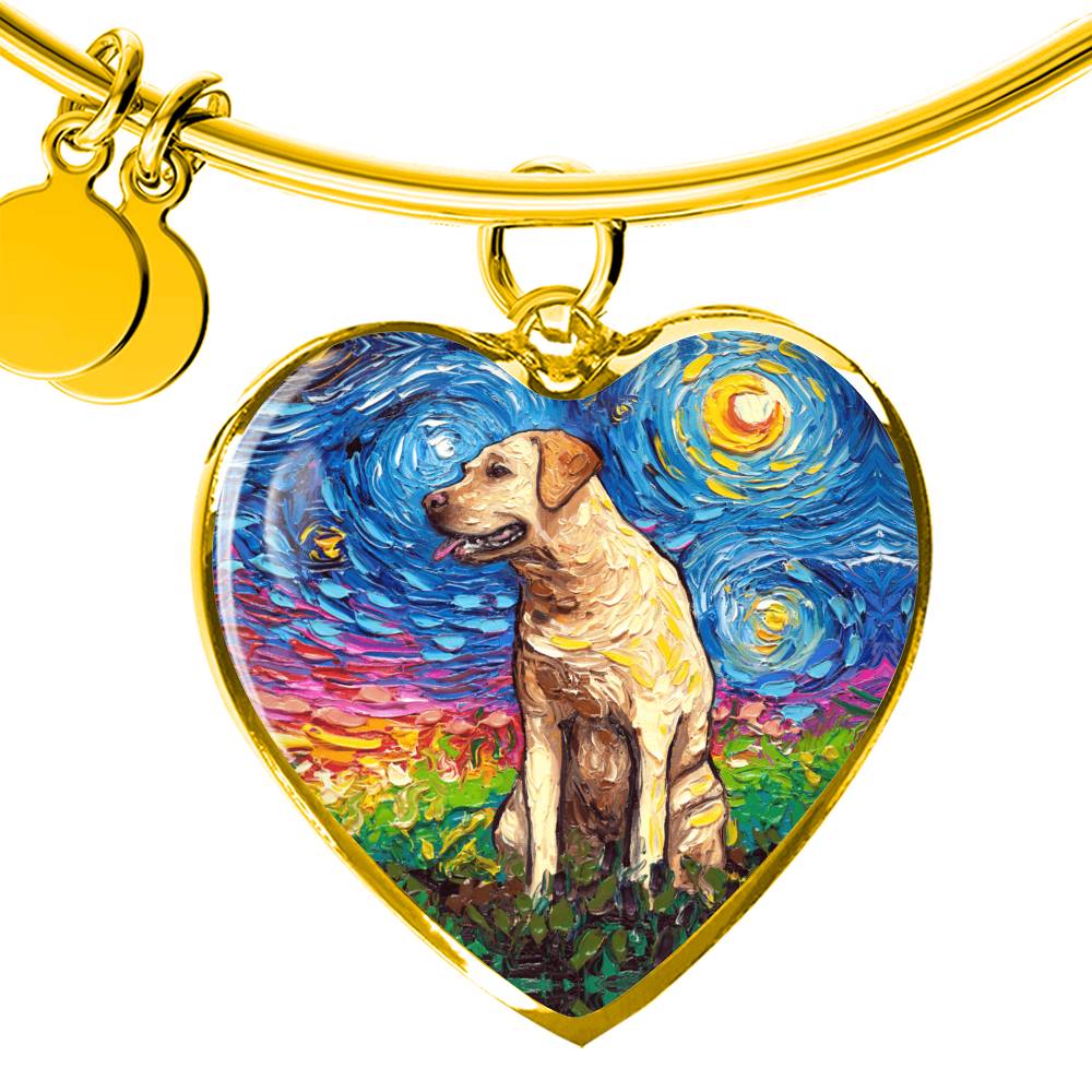 Yellow Labrador Starry Night Heart Bangle