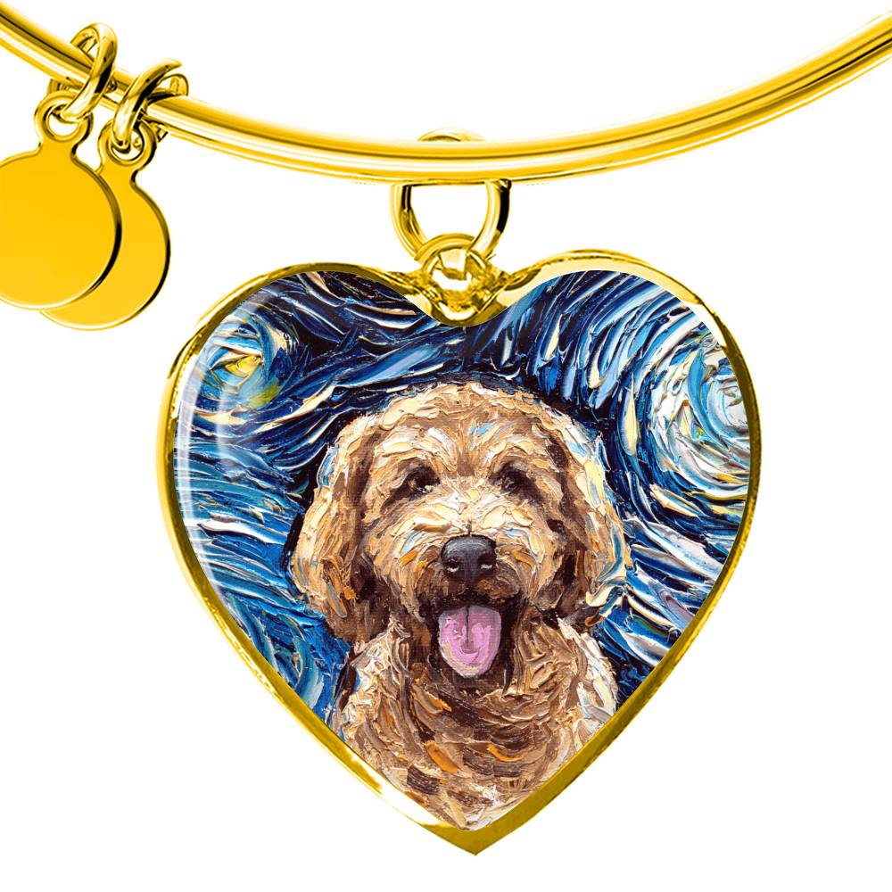 Goldendoodle portrait Starry Night Heart Bangle Bracelet