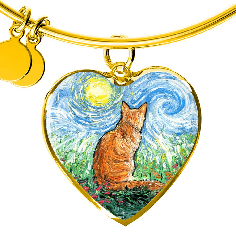 Orange Cat Spring Starry Night Heart Bangle