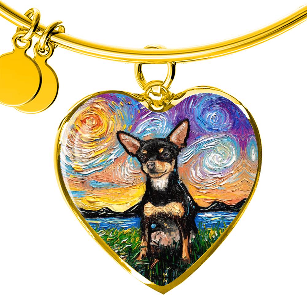 Black and Tan Chihuahua Starry Night Heart Bangle