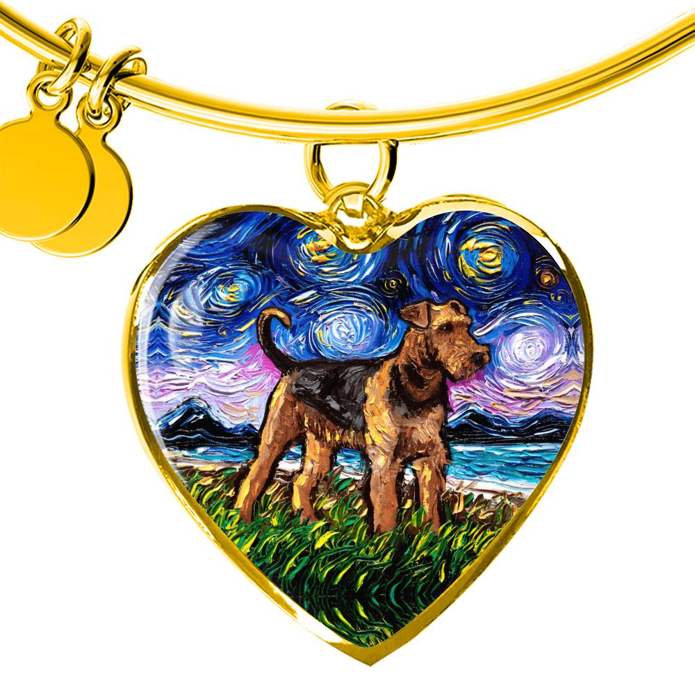Airedale Starry Night Heart Bangle