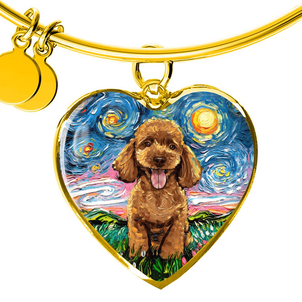 Apricot Poodle Puppy Starry Night Heart Bangle Bracelet