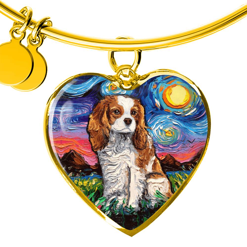 Blenheim Spaniel Starry Night Heart Bangle Bracelet