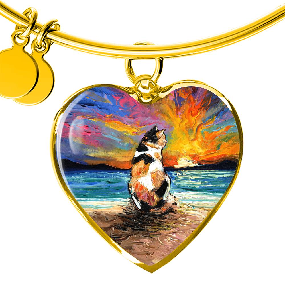 Beach Days - Calico Cat Heart Bangle Bracelet