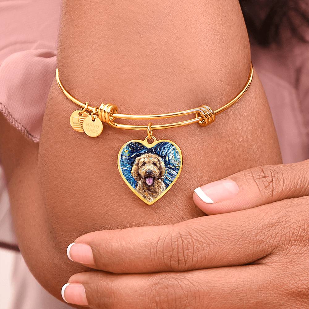 Goldendoodle portrait Starry Night Heart Bangle Bracelet