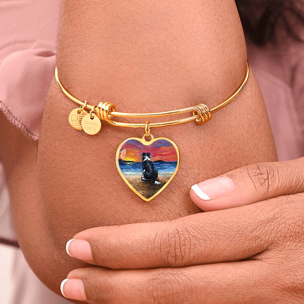 Beach Days - Border Collie Heart Bangle Bracelet