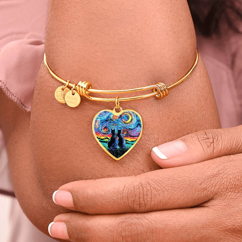 van Gogh's Cats Starry Night Heart Bangle Bracelet