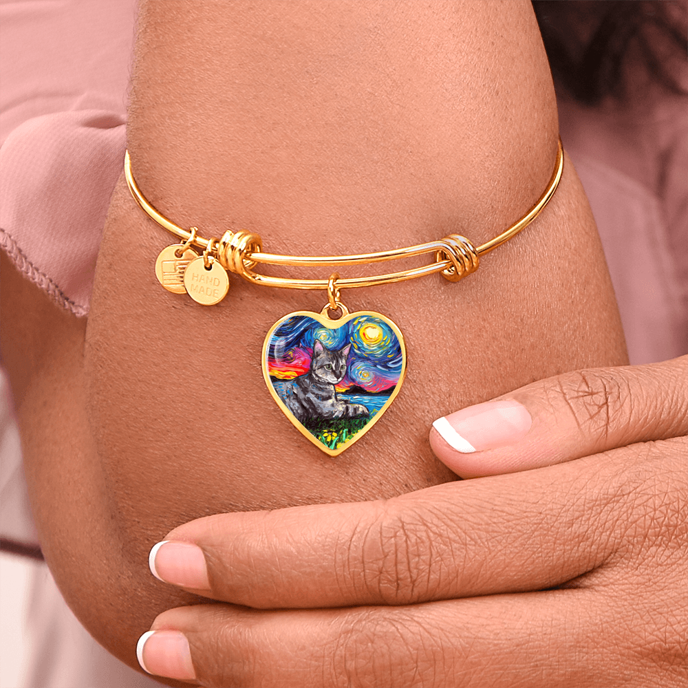 Laying Tabby Starry Night Heart Bangle