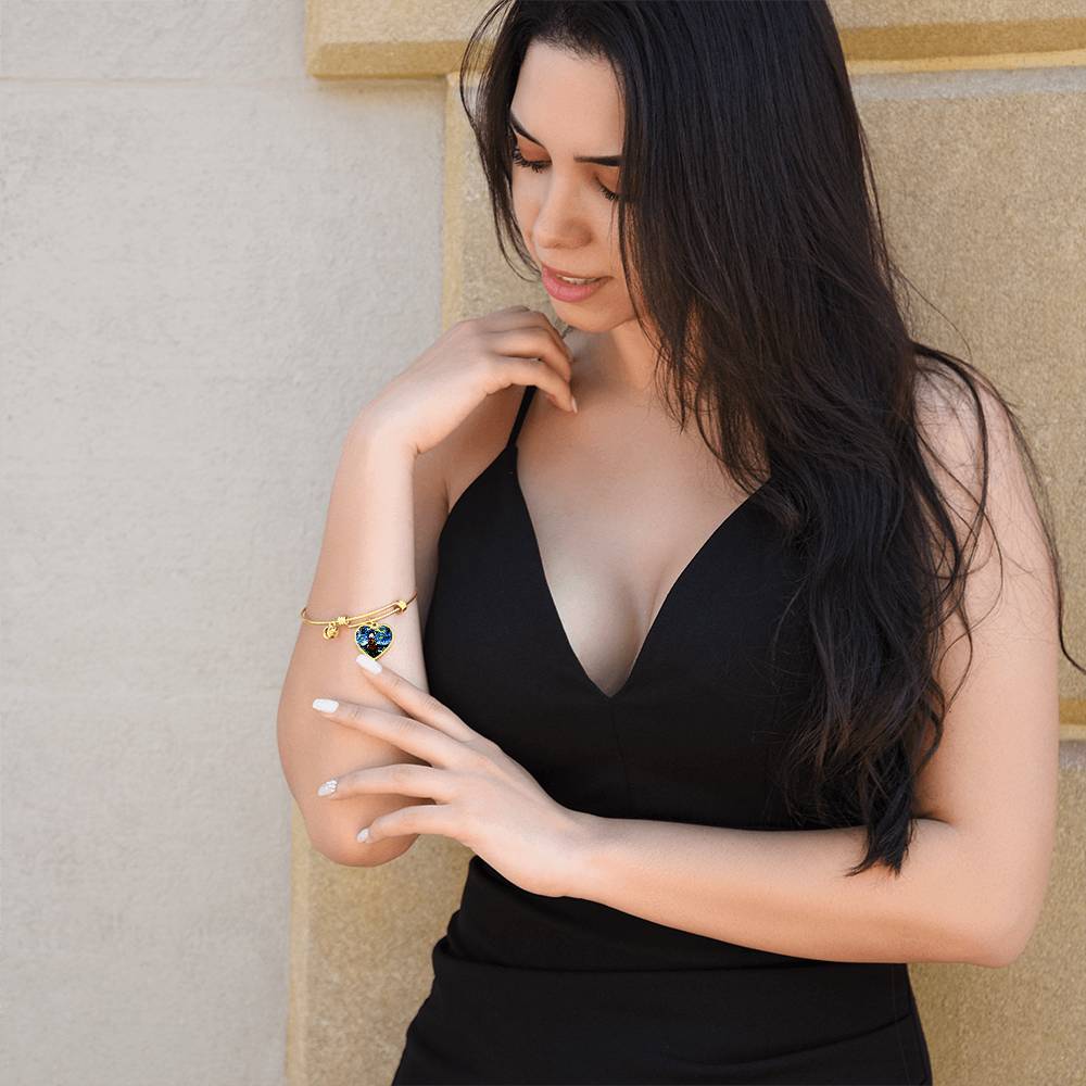 Red Border Collie Starry Night Heart Bangle Bracelet