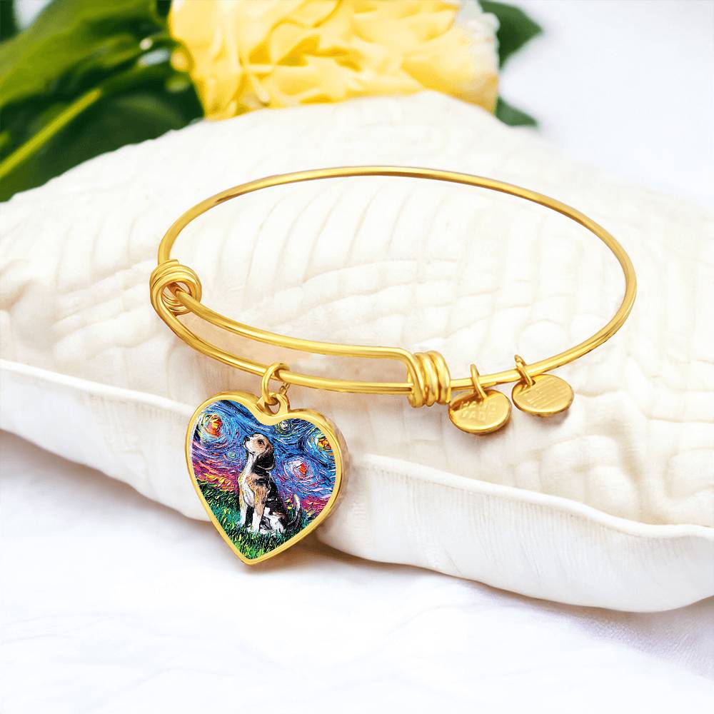Beagle Starry Night Heart Bangle Bracelet