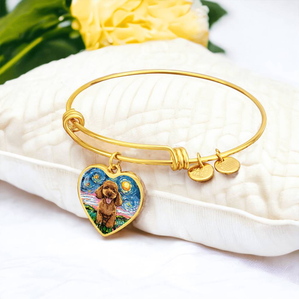 Apricot Poodle Puppy Starry Night Heart Bangle Bracelet