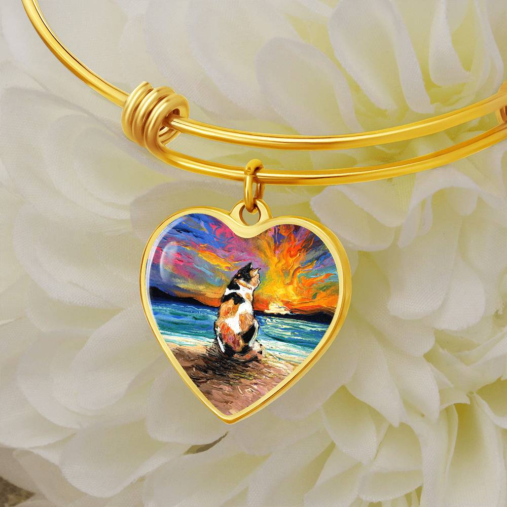 Beach Days - Calico Cat Heart Bangle Bracelet