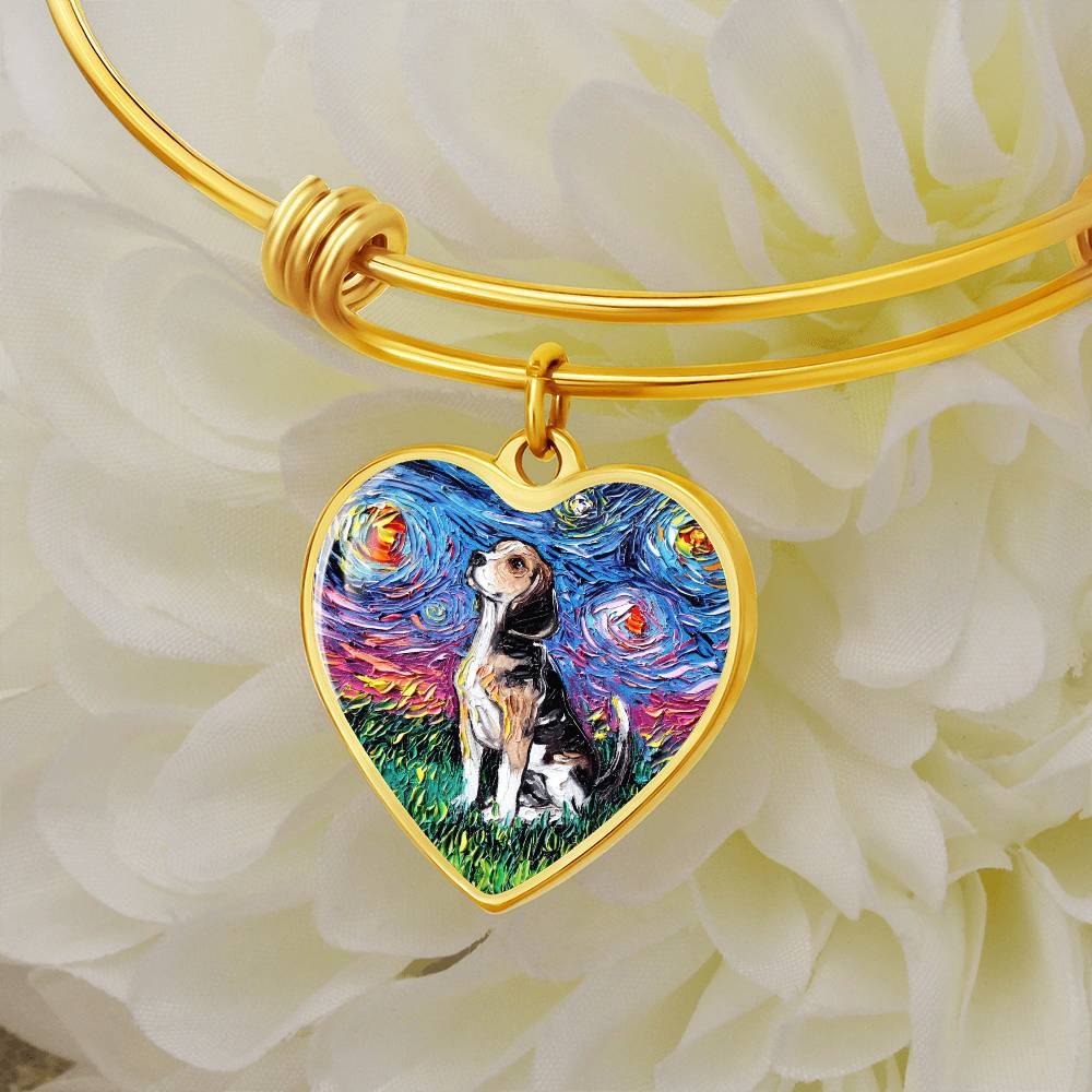 Beagle Starry Night Heart Bangle Bracelet