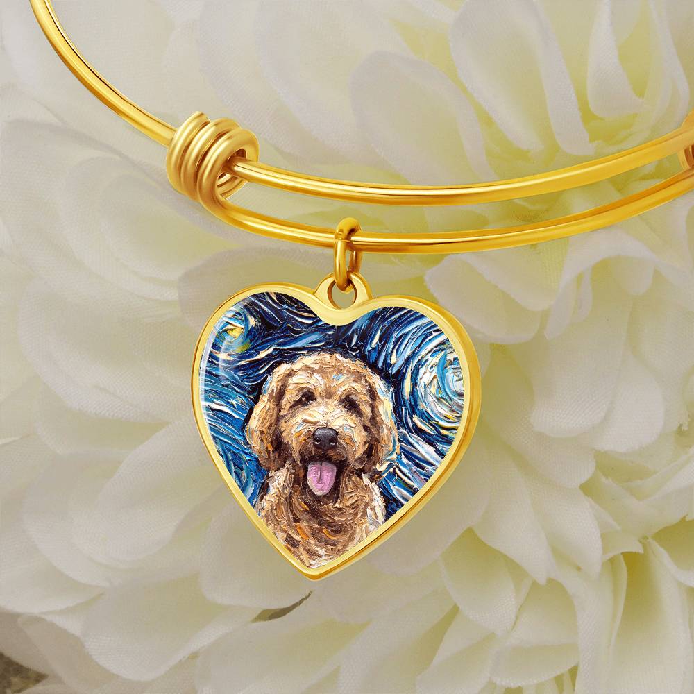 Goldendoodle portrait Starry Night Heart Bangle Bracelet