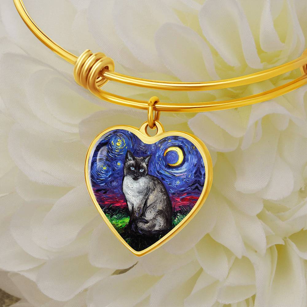 Siamese Cat Starry Night Heart Necklace