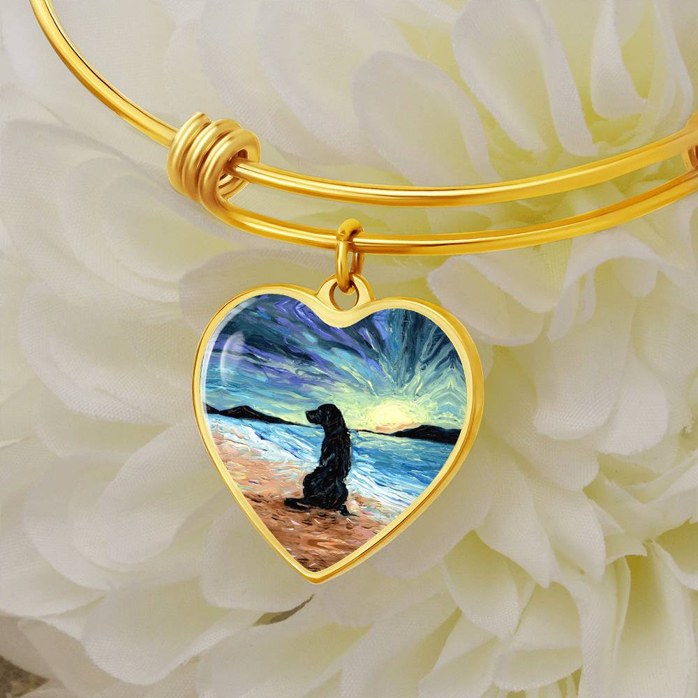 Beach Days - Black Labrador Heart Bangle Bracelet
